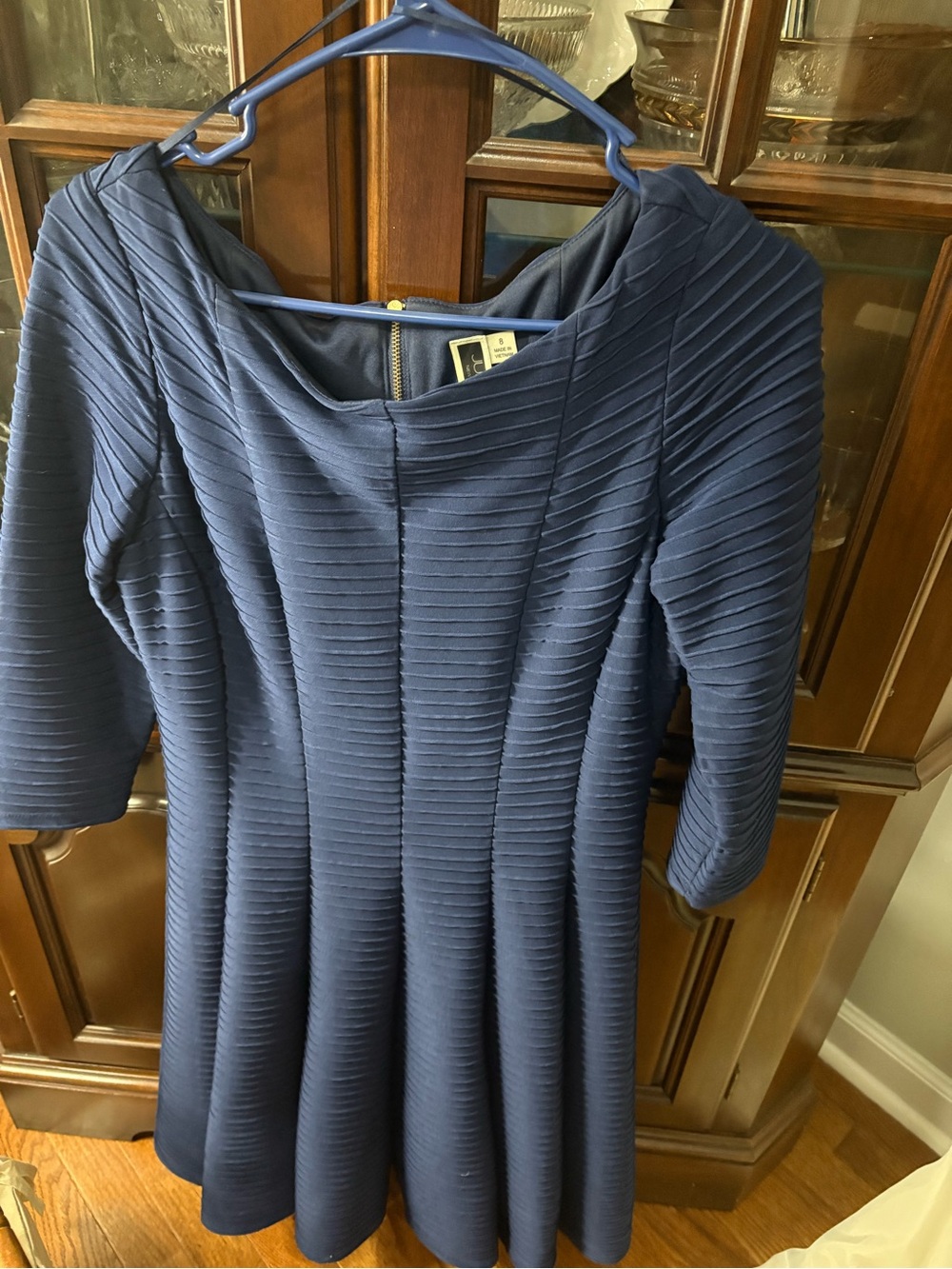 Julian Taylor Navy Textured Fit-and-Flare Dress size 8 - Picture 3 of 3